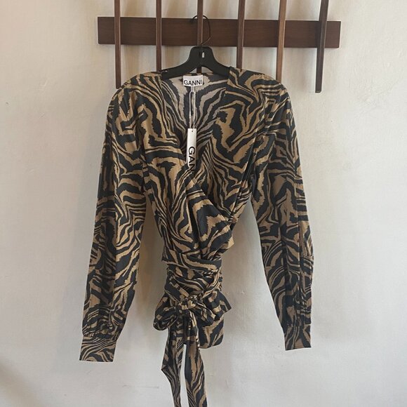 GANNI Zebra Print Wrap Top - Picture 1 of 9